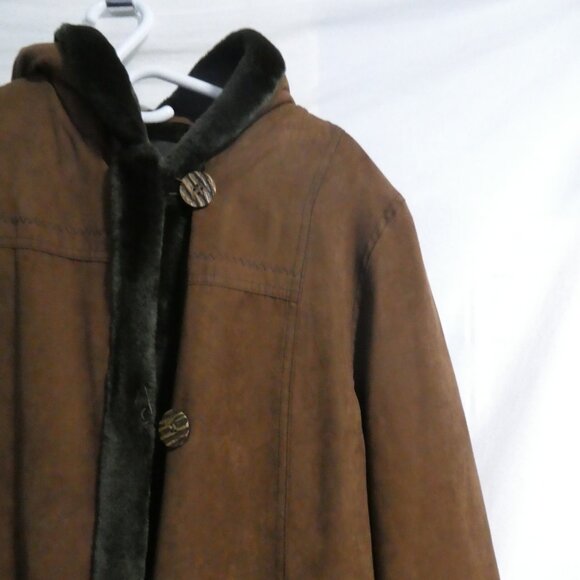 JONES NEW YORK | medium | Long Brown Button-Up Closure Hooded Coat - Picture 6 of 16